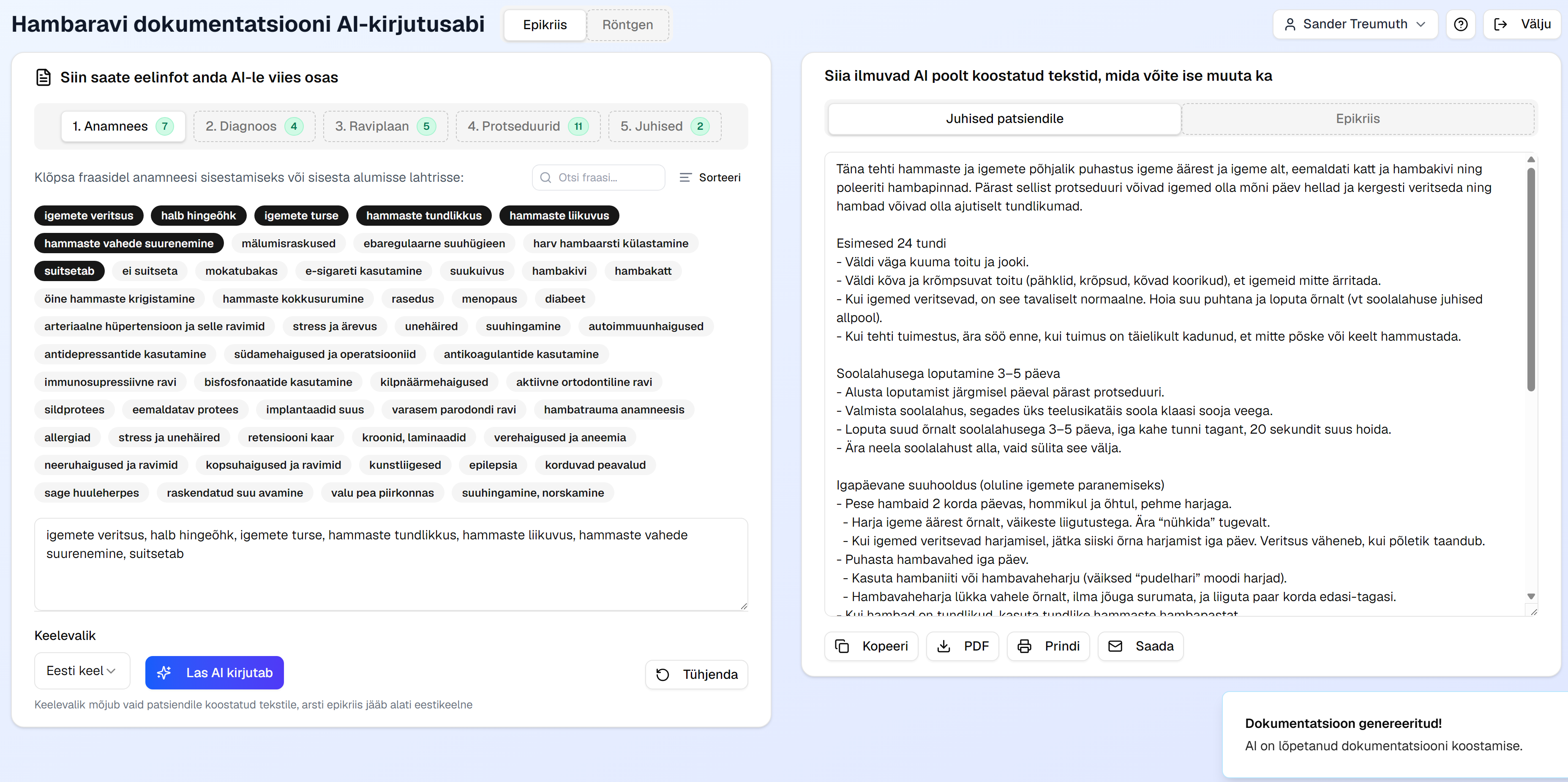 epikriis.ee genereeritud ingliskeelsed patsiendijuhised